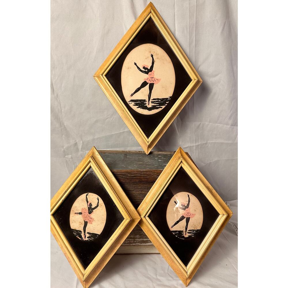 1940s Trio of Rola Ballerina Black and Pink Prints